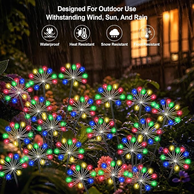 Solar Garden Lights Outdoor, Upgraded Solar Swaying Starburst Light Waterproof with 2 Modes, Solar Fairy Firework Lights for Yard Patio Pathway Flowerbed Balcony Garden Decoration (Multicolor, 4 Pack)