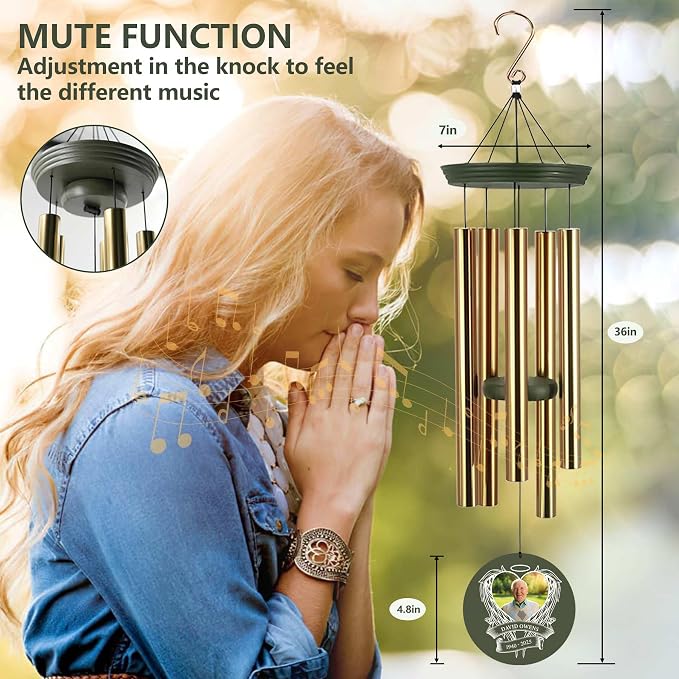 ASTARIN Personalized Wind Chimes in Memory of a Loved One, Bereavement Gifts for Loss of Father, Memorial Gifts Sympathy Deep Tone Wind Chimes for Outdoor, 30/36 inch Garden Decor(Produced in Texas)