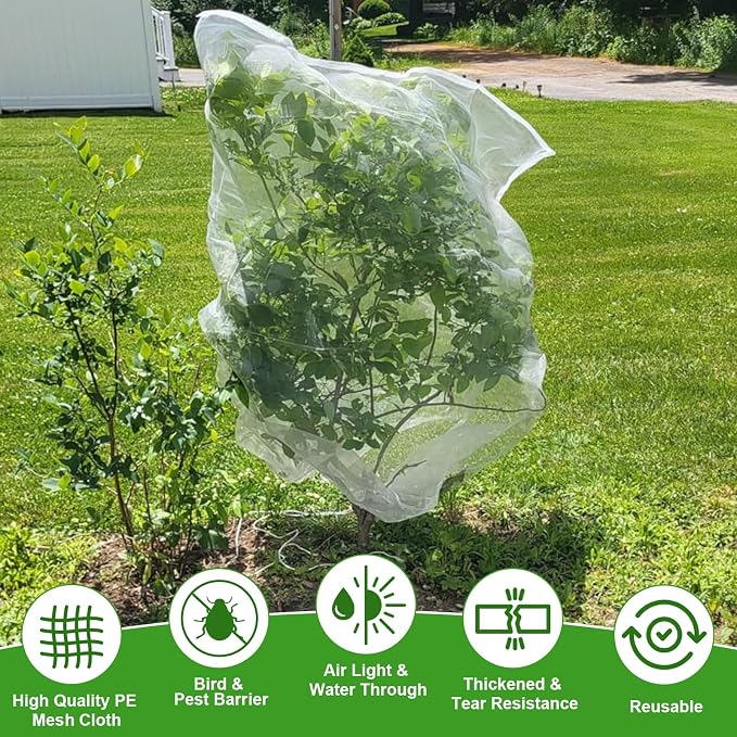 Large Fruit Tree Netting, 2 Pack 8x8Ft Garden Netting Pest Barrier Mesh Covers Bags with Zipper and Drawstring Insect Bird Cover Netting Plant Protection Covers for Vegetables Bushes