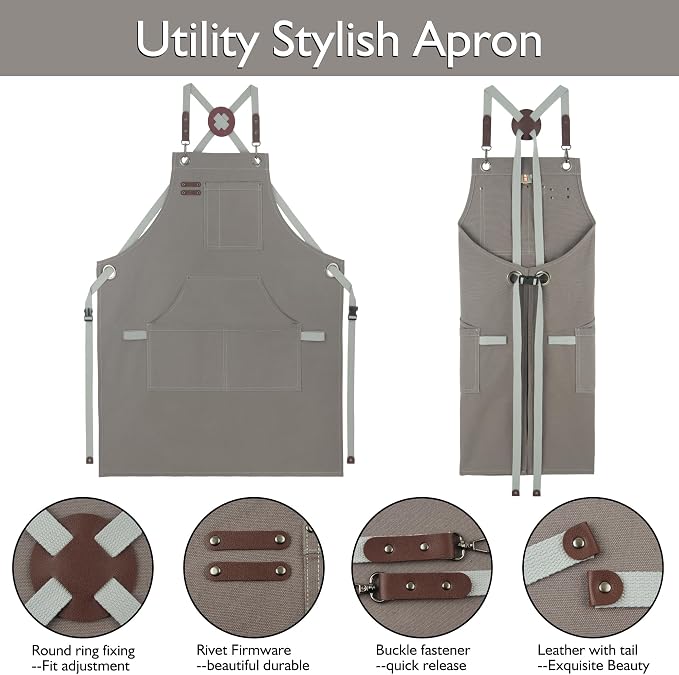 Kitchen Apron, Work Apron, Canvas Apron, Dark Gray | Multiple Pockets, Gardening, Painting, BBQ, Artist, Carpenter, Sizes M to XXL