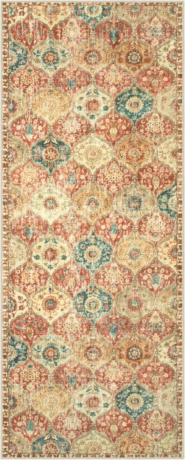 Lahome Moroccan Hallway Rug, 2x5 Washable Kitchen Runner Rug Non Slip | Kitchen Runners for Hallways Trellis Ultra-Thin Vintage Carpet for Bedroom Bathroom Entryway Elise, Red Orange