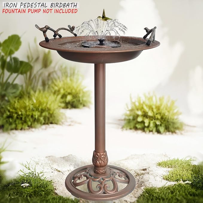 BSTGIFTS Metal Bird Bath - Iron Birdbath 28.5" H, Bird Bath for Water Fountain, Bird Feeder Bowl for Yard Patio Lawn Decor (Fountain Pump not Included)