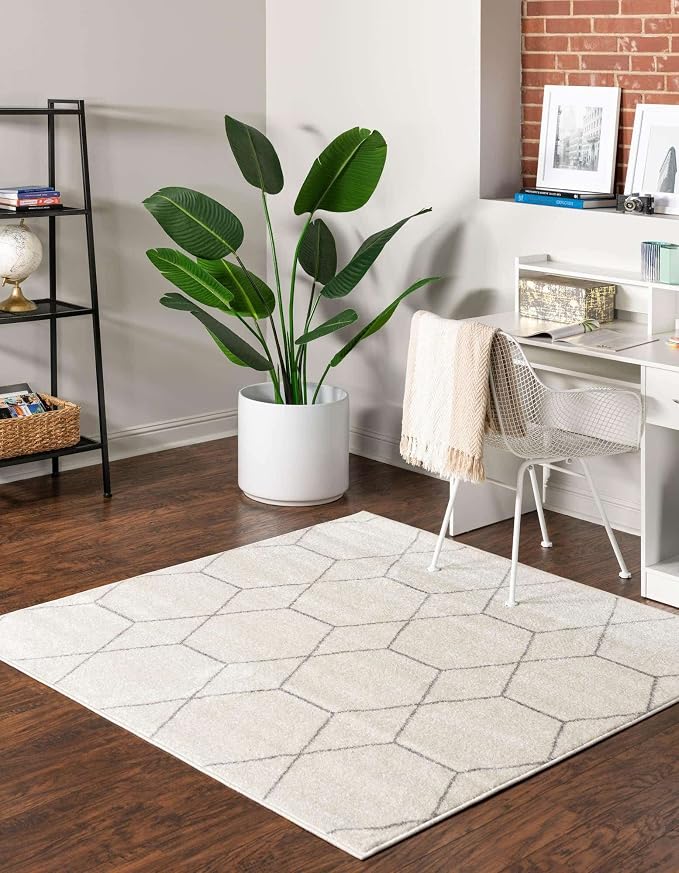 Unique Loom Trellis Frieze Collection Area Rug - Geometric (5' Square, Ivory/ Gray)