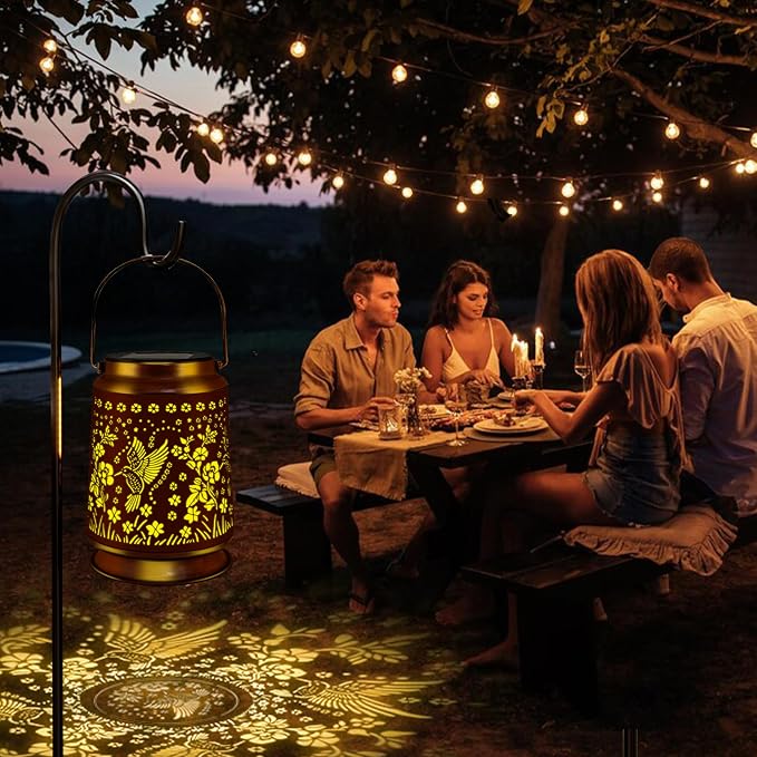 KY&BOSAM Retro Led Hummingbird Solar Lanterns Outdoor Waterproof | Metal Openwork Hanging Solar Lights Gifts for Women Mom Grandma Birthday Outside for Yard Patio Backyard Porch Garden Decor