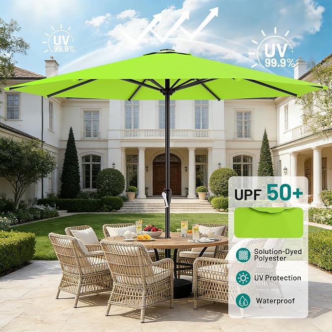AreShark 12 FT Patio Umbrella for Outdoor, Outdoor Table Umbrella with Push Button Tilt and Crank, Outdoor Patio Umbrellas with 8 Sturdy Ribs, Patio Umbrellas for Market, Garden, Pool (Apple Green)