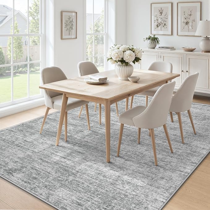 6x9 Area Rugs Living Room Rug: Washable Modern Abstract Rugs Neutral Non Slip Rug Soft Low Pile Indoor Bedroom Carpet for Nursery Office Dining Room Kids Room (Grey, 6'x9')
