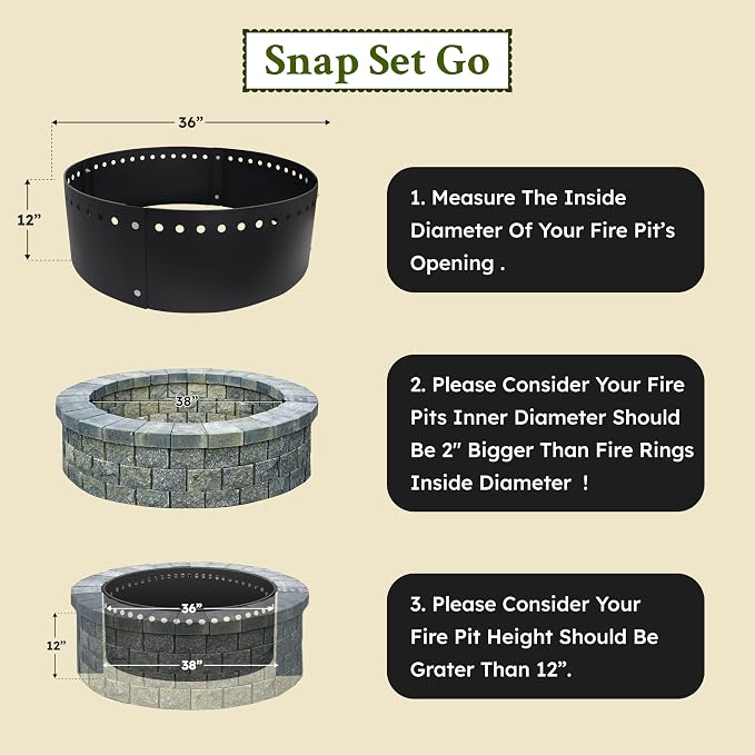 FEBTECH - 36" Fire Pit Ring for Outside - Round Steel Insert with 12" Height - Ideal for DIY Fire Pit Setup in Ground or Above Ground - Perfect for Backyard, Camping & Garden