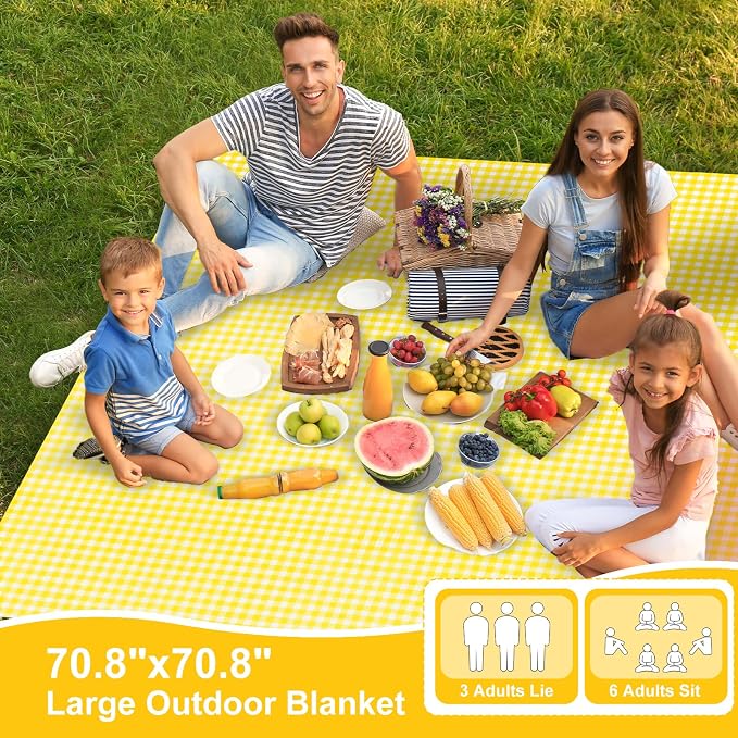 4 Pcs Disposable Outdoor Picnic Blankets 70.9''x70.9'' Portable Pocket Blanket Foldable Waterproof Picnic Mats Sandproof Beach Blanket with Ground Spikes for Beach Travel Hiking Camping