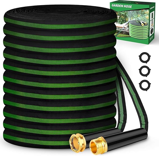 CXEZSIK Garden Hose 100ft Lightweight, Non-Expanding, Leak-Proof Metal Connector, No-Knot No-Tangle, Easy to Store and Carry, Wear-Resistant, 3/4GHT Flexible Water Hose for Yard, Outdoor (Black Green)