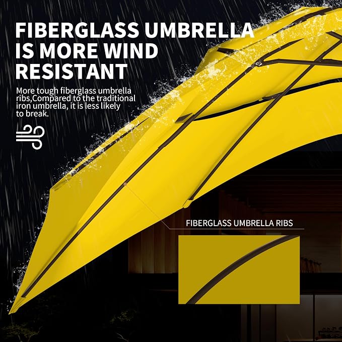 Ayge 9FT 3-Tier Large Outdoor Patio Umbrella Market Table Umbrella-UV Resistant,Easy Push Button Tilt and Crank,8 Sturdy Fiberglass Ribs Heavy-Duty Pool Umbrella for Deck,Backyard,Garden,Yard,Yellow