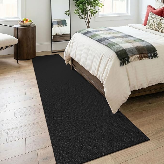 KOZYFLY Black Runners for Hallway 2.5'x8', Washable Runner Rug, Woven Non Slip Kitchen Runner, Braided Entryway Rug, Floor Carpet for Foyer, Bedroom, Hall, Black/Dark Grey