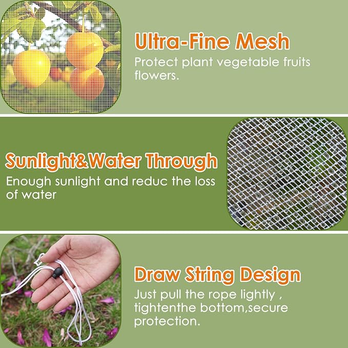 Mesh Plant Cover 3PCS,Garden Netting Mesh Outdoor,Netting for Tomato Plants,Garden Bug Netting Plant Cover,Bird Netting for Garden,Fruit Tree Netting (1.9 x 2.6 ft)