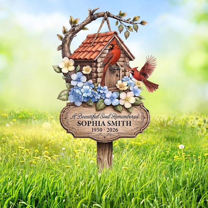 Personalized Cardinal Memorial Yard Sign Outdoor Metal Decor | custom name cardinal memorial plaque yard sign with stakes garden sympathy gift for mom outdoor decor for loss of loved one
