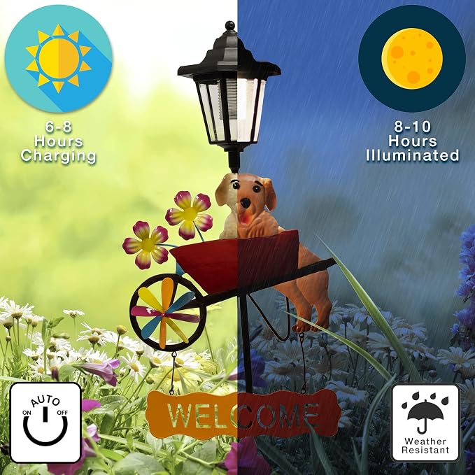 Crosslight Dog Welcome Sign Solar LED Waterproof Outdoor Garden Stake - Decorative Electronic Light Garden Decor for Yard, Lawn, Patio, Deck, Pathway, Pond, Backyard
