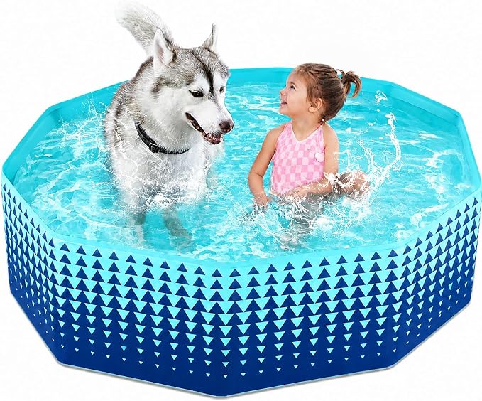 Jasonwell Foldable Dog Kiddie Pool - Hard Plastic Kids Paddling Pool Toddler Baby Swimming Pools for Backyard Collapsible Whelping Box Pet Doggie Cats Wading Pools Bathtub for Puppy Large Dogs 48In,G