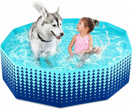 Jasonwell Foldable Dog Kiddie Pool - Hard Plastic Kids Paddling Pool Toddler Baby Swimming Pools for Backyard Collapsible Whelping Box Pet Doggie Cats Wading Pools Bathtub for Puppy Large Dogs 48In,G
