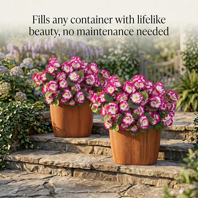 24 Pcs Artificial Geranium Flowers for Outdoor, UV Resistant Geraniums Artificial Flowers Realistic Faux Flowers Outdoor for Planters Outside Porch Garden Decor (15.3", Gradient Rose Red)