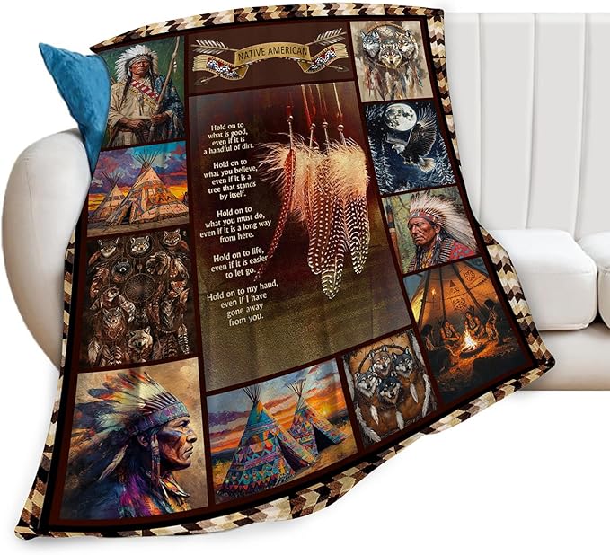 Native Indian Throw Blanket Native American Gifts for Boys Girls Women Men Plush Cozy Flannel Fleece Fuzzy Party Blankets 60"X50"