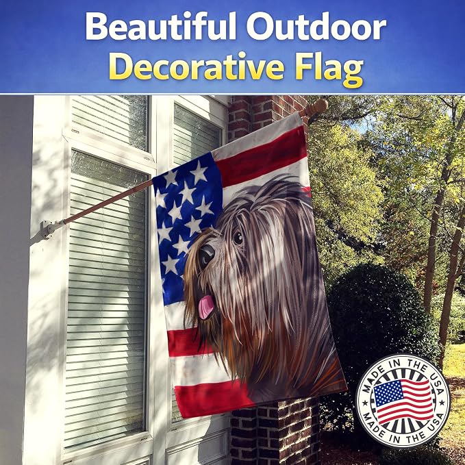 Caroline's Treasures CK6690CHF Schapendoes American Flag House Flag Large Porch Sleeve Pole Decorative Outside Yard Banner Artwork Wall Hanging, Polyester, House Size, Multicolor