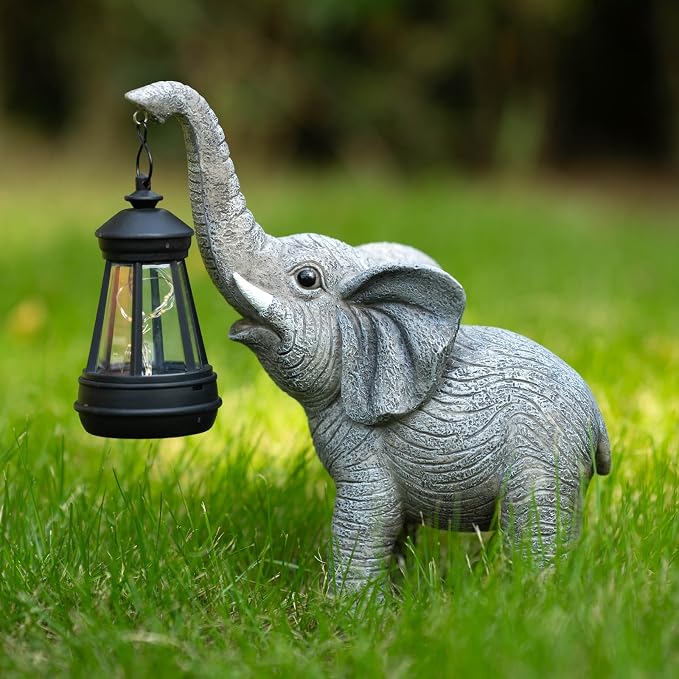 Candieslife Solar Garden Statue Lights Elephants Figurine with Solar Lantern, IP65 Waterproof Outdoor Yard Decorations for Patio Porch Yard Lawn,Home,Garden Gifts for Mom Grandma Women
