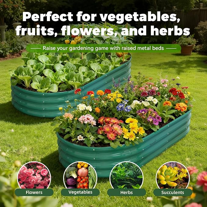 12x2x1 ft Raised Garden Bed, 12" Tall Galvanized Metal Raised Beds for Gardening Kit, Large Above Ground Planters Boxes for Outdoor Plants Vegetables, Flowers, Herbs, Fruits, Rust Resistant, Green
