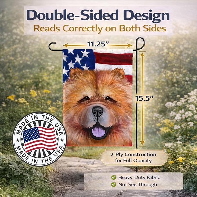 Caroline's Treasures CK6490GF Chow Chow Dog American Flag Garden Flag Mailbox Flag Decorative Yard Flag Banner Outside Patio Artwork Yard Flower Beds, Garden Size, Multicolor