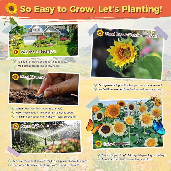 Sunflower Seeds for Planting | Giant Mammoth Sunflower Bulk Packet 3000+ Heirloom Seeds | High Germination, Open Pollinated Sunflower Seeds to Plant for Home Garden, Outdoors & Attracts Pollinators