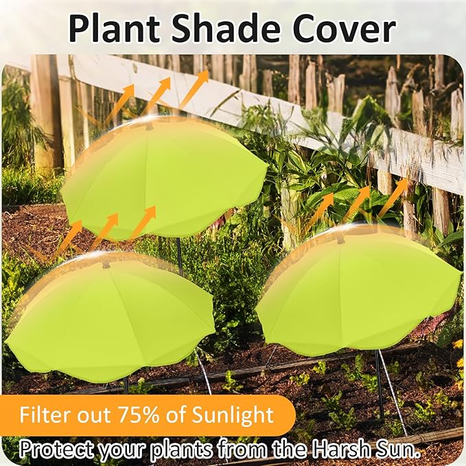 1pcs 26 Inch Plant Umbrellas for Outdoor Plants Garden Umbrella Shade for Potted Plant, Garden Bed Flower Pot Provide Shade to ‌defend Blazing Sun (Green)