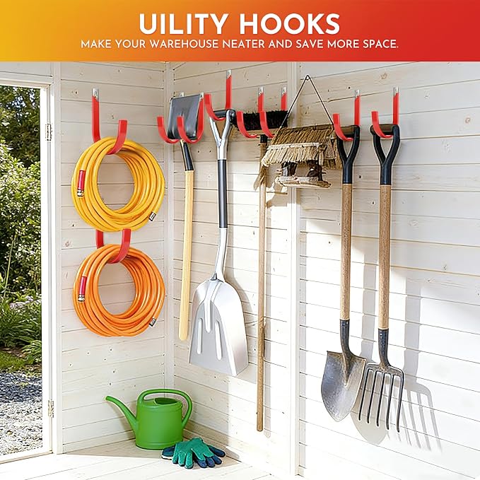 5.5 Inch Metal Garden Hose Holder, 3 Pack Heavy Duty Wall Mount Hooks for Hanging, Hose Hanger Organizer for Garden Hoses Metal Hook Outdoor Rack for Water Hoses, Red