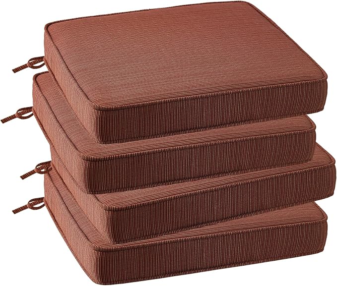 Outdoor Square Corner Seat Cushion, 19"x19"x3", Set of 4, Non Slip Seat Cushion Pads with Removable Cover for Patio Furniture, Garden Yard Lawn, Dark Yellow Tan Stripe
