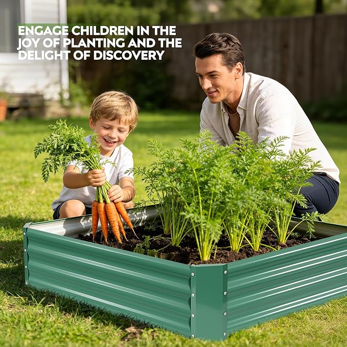 2 Pcs 4x4x1ft Galvanized Raised Garden Bed Outdoor, Metal Planter Boxes with Easy Assembly, Planter Raised Beds for Gardening, Flower, Plants, Vegetable, Herb - LotusGreen