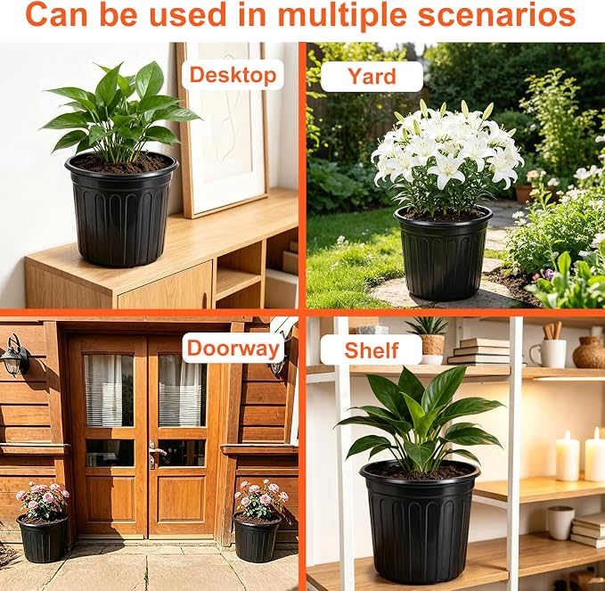HECTOLIFE 50-Pack 3 Gallon Flexible Flower Plant Nursery Pots, Thickened Soft Plastic Seed Starting Container for Succulents, Seedlings, Cuttings, Transplanting,(Black)