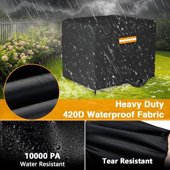 EVRBUL Generator Cover, 38”L x 28”W x 30”H Heavy Duty Waterproof 420D All-Weather Generator Cover with Storage Pocket Compatible with Most Generators 5500-15000 Watt (Black)