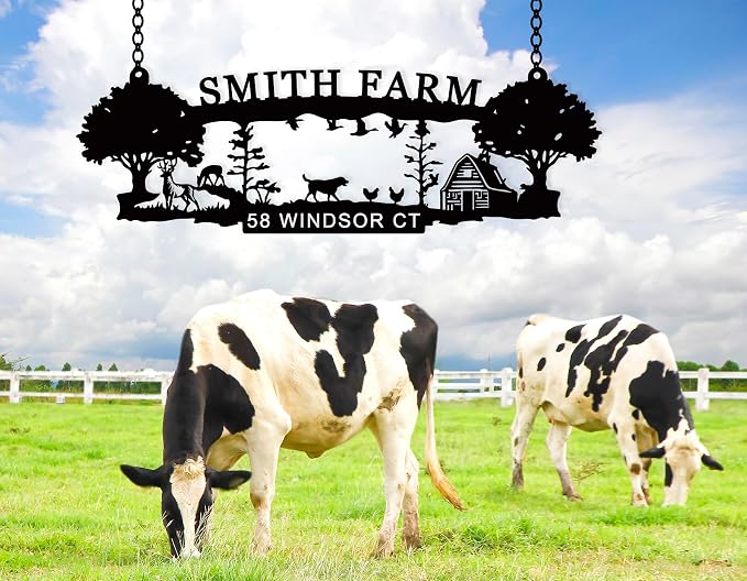 Custom Ranch Signs, Personalized Farm Large Outdoor Decor, Farm sign with animal figures, Ranch Farm Barn Sign, Entrance Gate Sign, Address Sign, Christmas Gift, Farmer Gift