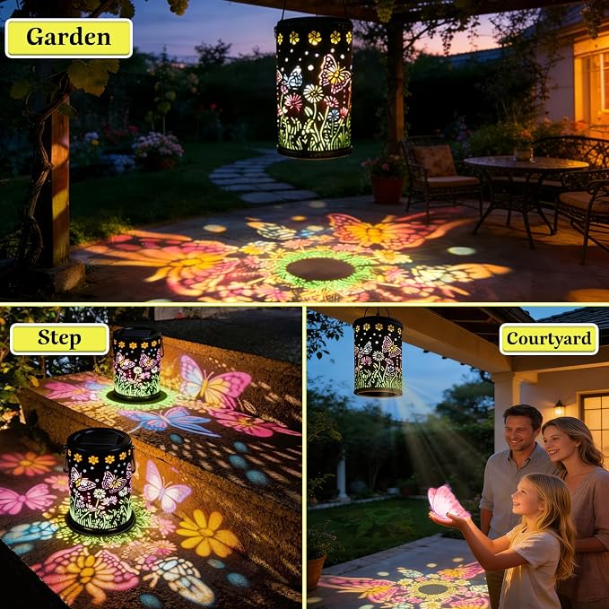Solar Lanterns Outdoor Waterproof Solar Lights Outdoor Butterfly Gifts for Mother's Day Women Mom Grandma, Metal Hanging Solar Lights Garden Decor for Patio, Yard, Lawn, Porch, Backyard