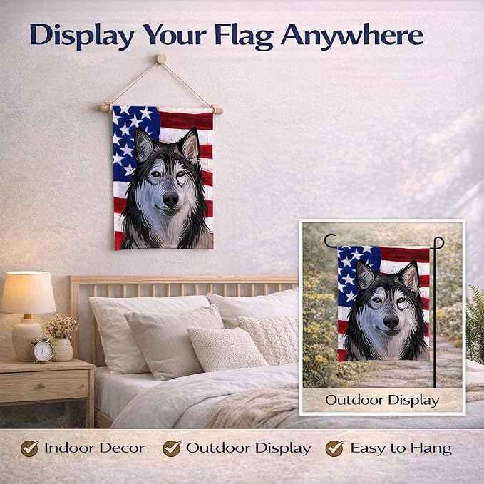 Caroline's Treasures CK6734GF Tamaskan Dog American Flag Garden Flag Mailbox Flag Decorative Yard Flag Banner Outside Patio Artwork Yard Flower Beds, Garden Size, Multicolor