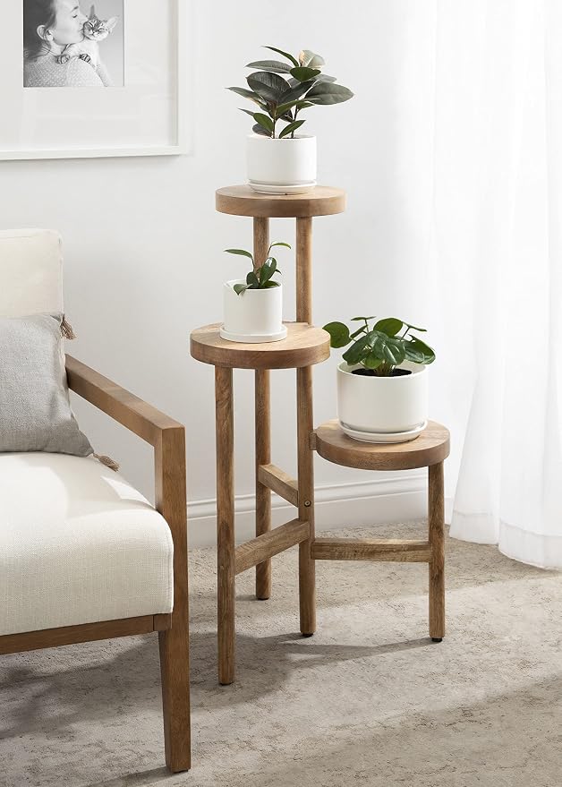 Kate and Laurel Fitley Modern 3 Tier Freestanding Plant Stand, 16 x 16 x 35, Natural Wood, Decorative Handcrafted Wood Plant Stand with Farmhouse Finish
