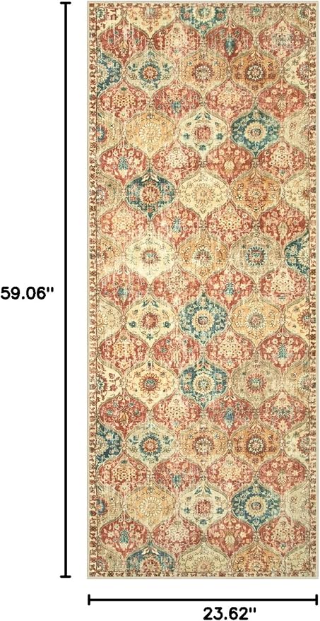 Lahome Moroccan Hallway Rug, 2x5 Washable Kitchen Runner Rug Non Slip | Kitchen Runners for Hallways Trellis Ultra-Thin Vintage Carpet for Bedroom Bathroom Entryway Elise, Red Orange