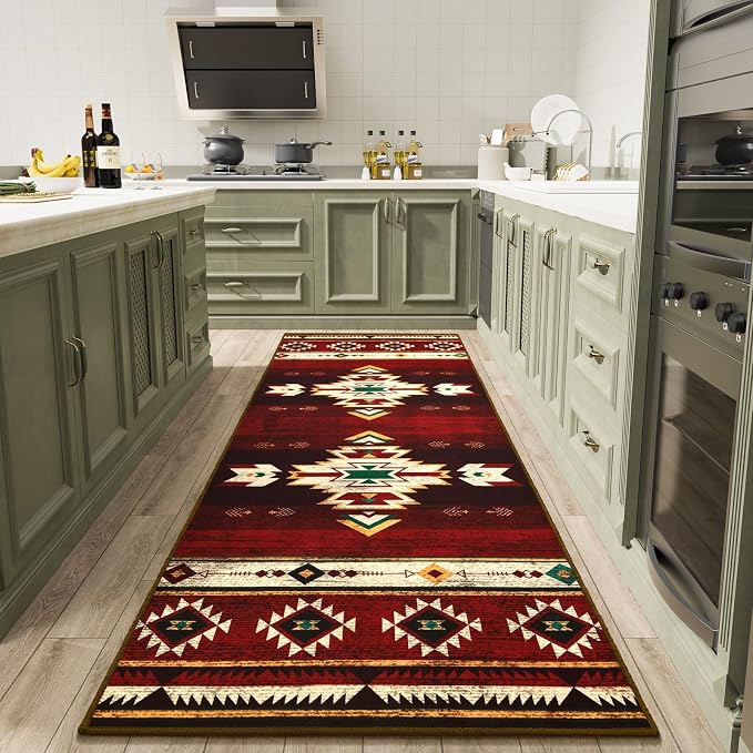 BENRON Western Hallway Runner Rug 2x6, Long Runners for Kitchen, Red | Southwest aztec Rug, Accent and Tribal Throw Rugs for Bedroom, Washable