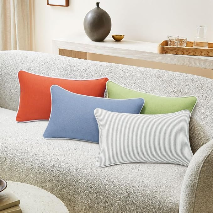 Unimatta Decorative Outdoor Water Repellent Throw Pillows with Inserts, Set of 4, 20" x12" Pillows for Patio, Backyard, Bed, Couch, and Patio Furniture, Powder Blue