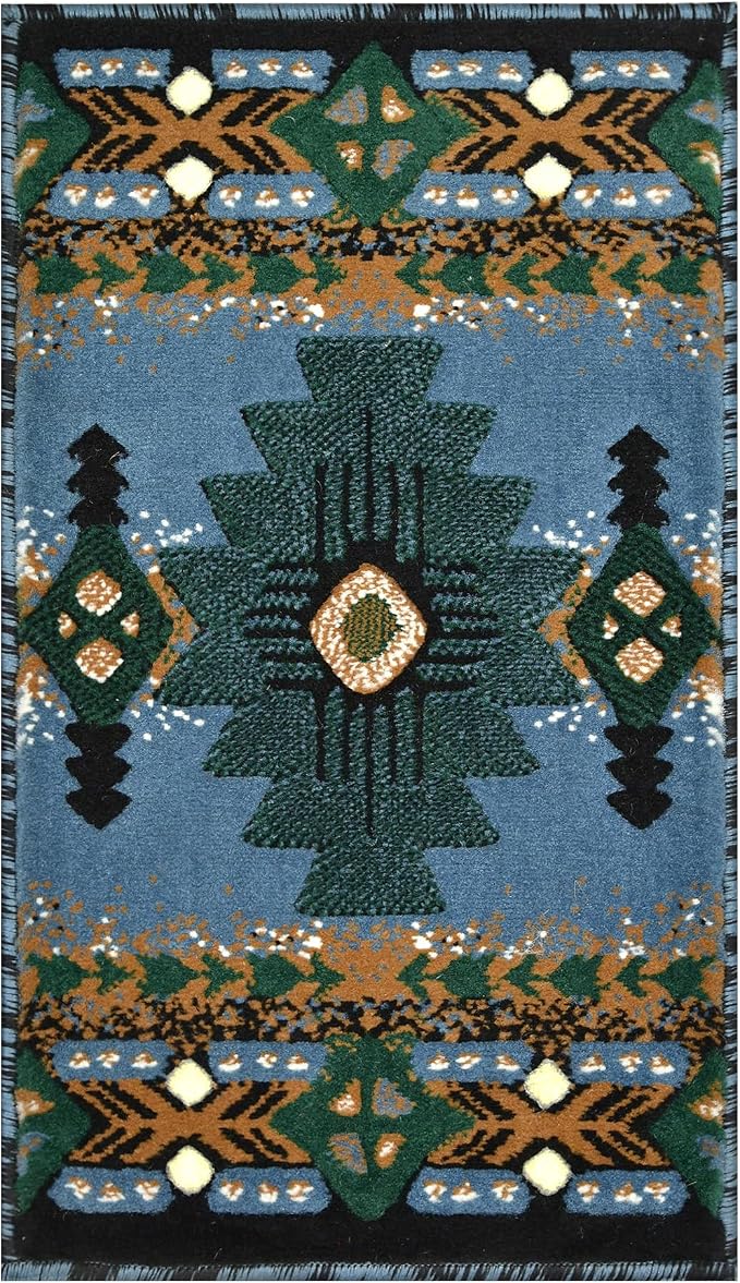 YHSF South West Native American Area Rug C318 - Easy Clean, Thick, Soft, Durable Native Tribal American Indian Inspired Rug for Bedroom/Living Room and More - Blue-Green, 16 Inches x 28 Inches
