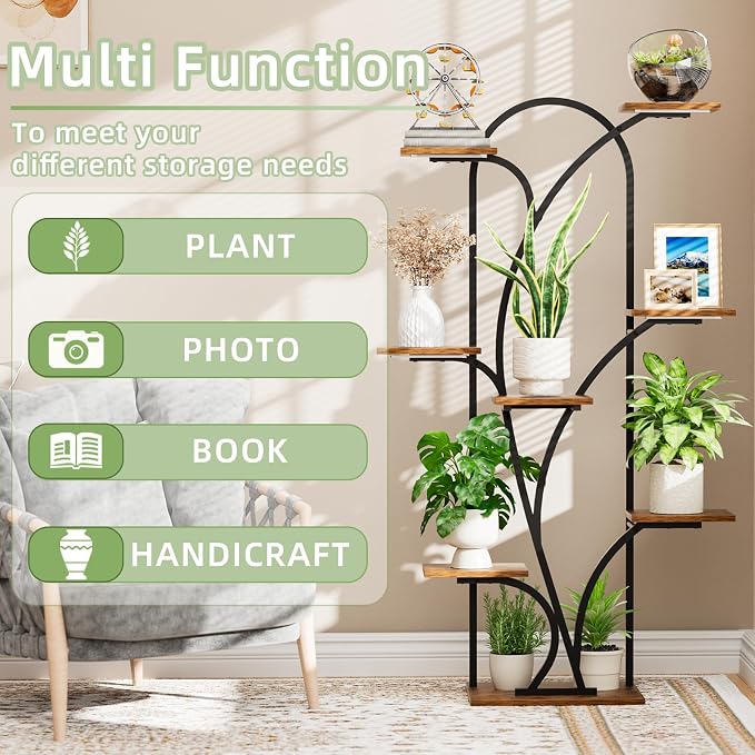 POZILAN Plant Stand Indoor with Grow Light, 55.6" Corner Plant Shelf Indoor, 8 Tiered Tall Plant Stands for Indoor Plants Display Rack Holder, Flower Stand for Balcony, Living Room, Patio