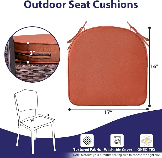 IPYNBAP Outdoor Chair Cushions Set of 4 -Waterproof Outdoor Seat Cushions for Patio Furniture, Patio Chair Cushion with Handle and Ties, Out Door Chair Pads,17x16x2-Round, Spice