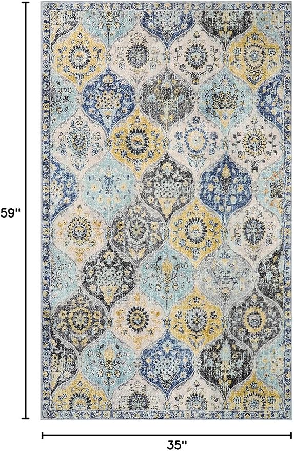 Lahome Moroccan Washable Small Area Rug, 3x5 Area Rug for Bedroom Living Room