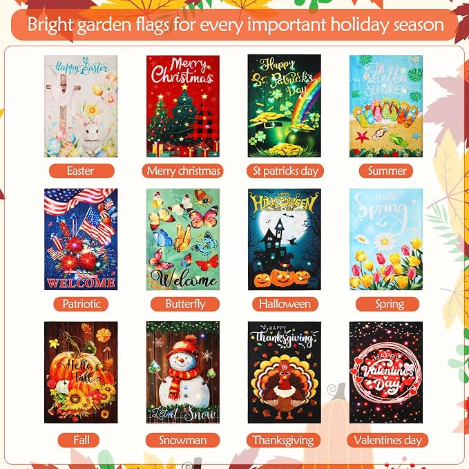 Remagr 12 Pcs Solar Seasonal LED Garden Flags Double Sided Yard Flags Easter Independence Day Summer Butterfly Decorations 12 x 18 Inch Welcome Garden Holiday Yard Outside Lawn Decoration