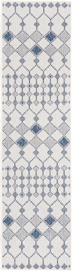 Unique Loom Outdoor Trellis Collection Area Rug - Traliccio (2' x 7' 10" Runner, Ivory/ Navy Blue)