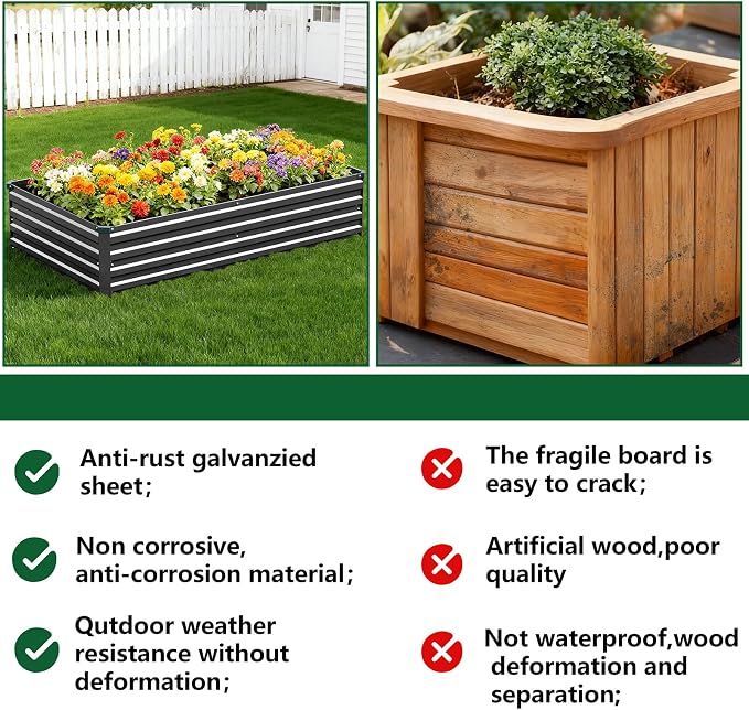 Vengarus 6x3x1FT (2 Pack) Galvanized Raised Garden Bed Kit, Outdoor Metal Planter Box for Vegetables, Rectangular Steel Container, Easy Assembly (Black)