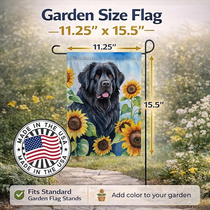 Caroline's Treasures DAC6123GF Newfoundland in Sunflowers Garden Flag Mailbox Flag Decorative Yard Flag Banner Outside Patio Artwork Yard Flower Beds, Garden Size, Multicolor