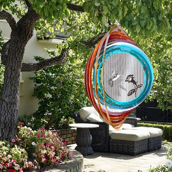 Aoedelyart 3D Animations Hummingbird Wind Spinner for Yard and Garden,12In Metal Wind Spinners Hummingbird Gift for Women Mom Grandma Wife,Outdoor Garden Decor Hanging Kinetic Yard Art Wind Sculpture
