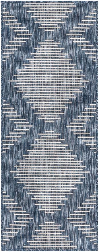 Unique Loom Outdoor Modern Collection Area Rug - Tambor (2' x 5' 1" Runner, Blue/ Ivory)